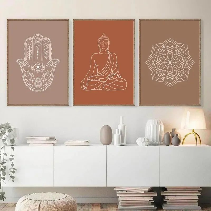 Mandala Buddha Poster Lotus Neutral Colors Boho Wall Art Print Canvas Painting Picture Zen Yoga Living Room Home Interior Decor - NICEART