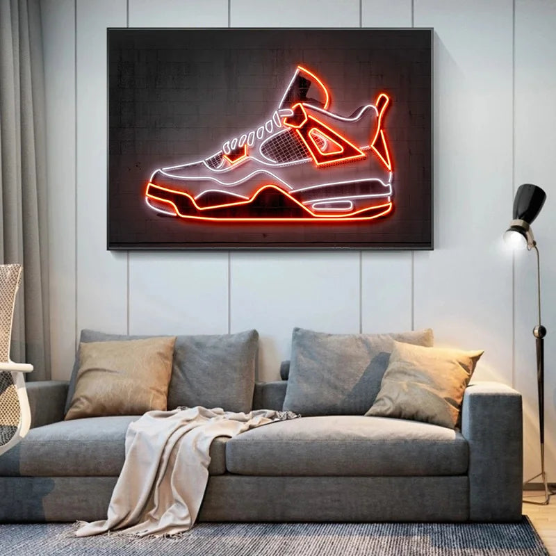 Neon Light Effect Sneakers Canvas Painting Posters Prints Modern Nordic Gym Shoes Wall Art Pictures for Living Room Home Decor - NICEART