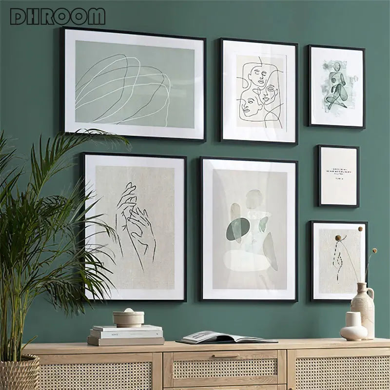 Abstract Line Canvas Gray Green Wall Art Minimalist Print Painting Nordic Poster Abstract Picture Modern Living Room Decor - NICEART