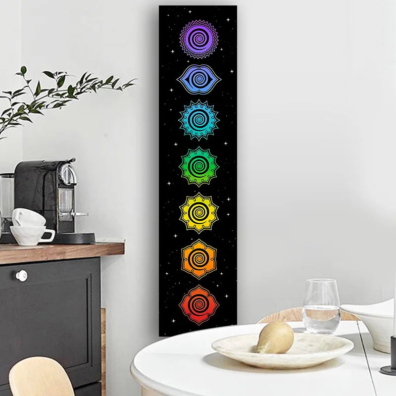 Rainbow Chakras Tapestry Buddhism Yoga Cosmic Energy Centers meditation Tapestries black Wall Hanging Bedroom Drom Home Decor - NICEART