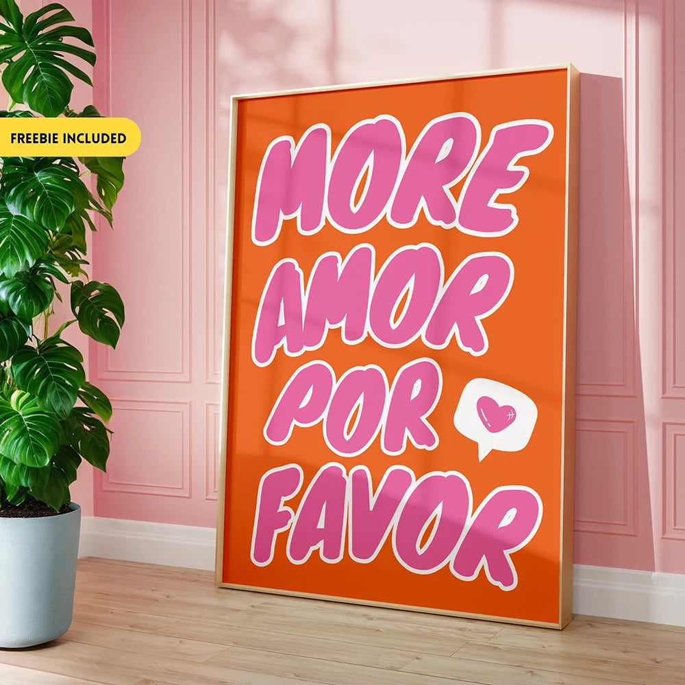Maximalist Poster Sunshine More Amor Por Favor Eclectic Pink Love Quote Wall Art Canvas Painting Living Room Home Decor Picture - NICEART