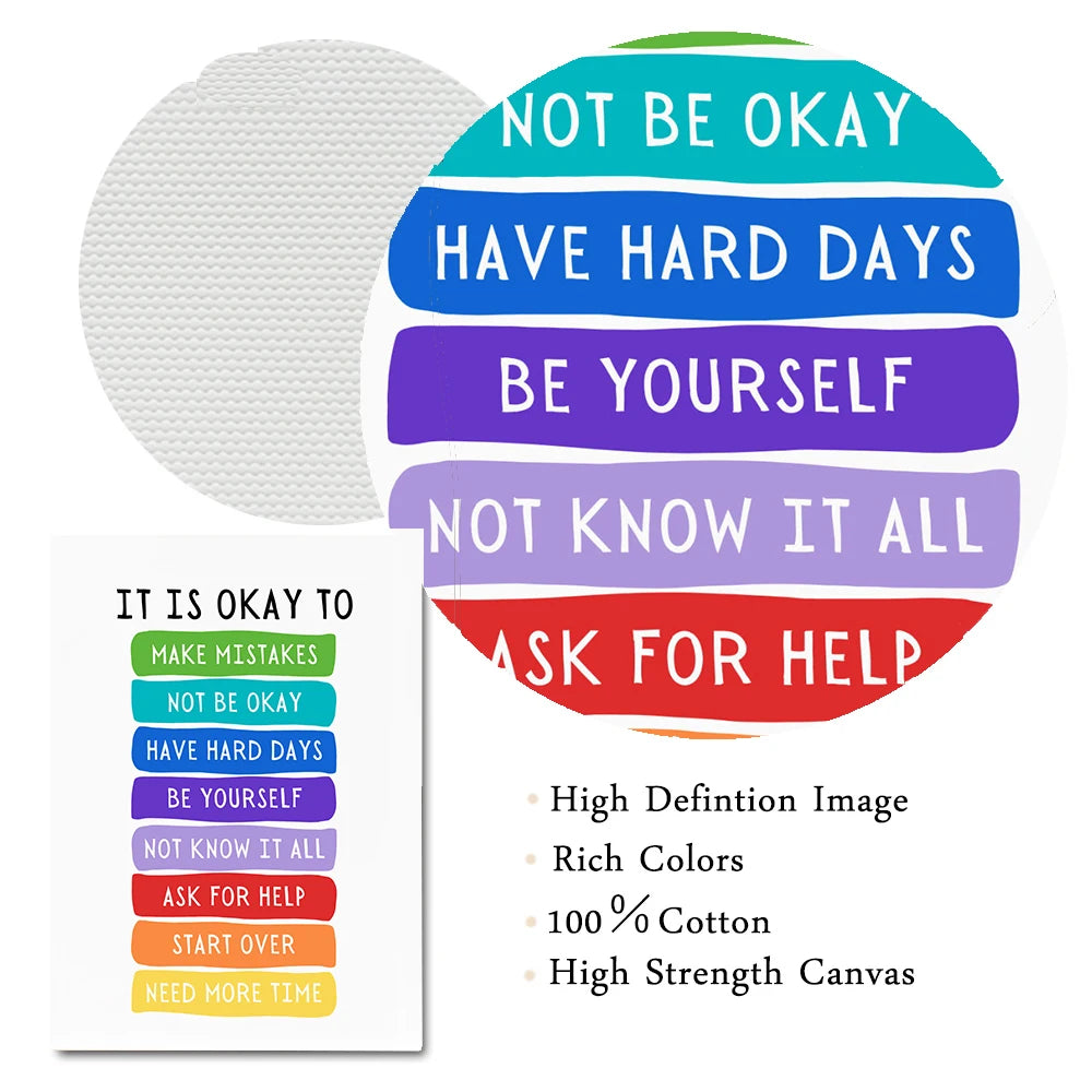 It's Okay to Not be Okay Poster Motivational Quotes Wall Art Canvas Painting Print Educational Pictures For Kids Room Home Decor - NICEART