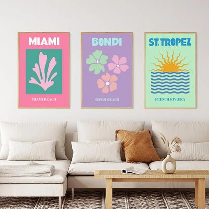 Mykonos Ibiza Miami Bondi Amalfi St.tropez Colourful Canvas Painting Travel Print Abstract Poster Murals Nordic Wall Art Decor - niceart