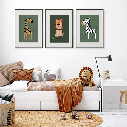 Safari Animals Lion Giraffe Zebra Poster Canvas Painting Nursery Wall Art Print Child Room Picture Nordic Kids Bedroom Decor - niceart