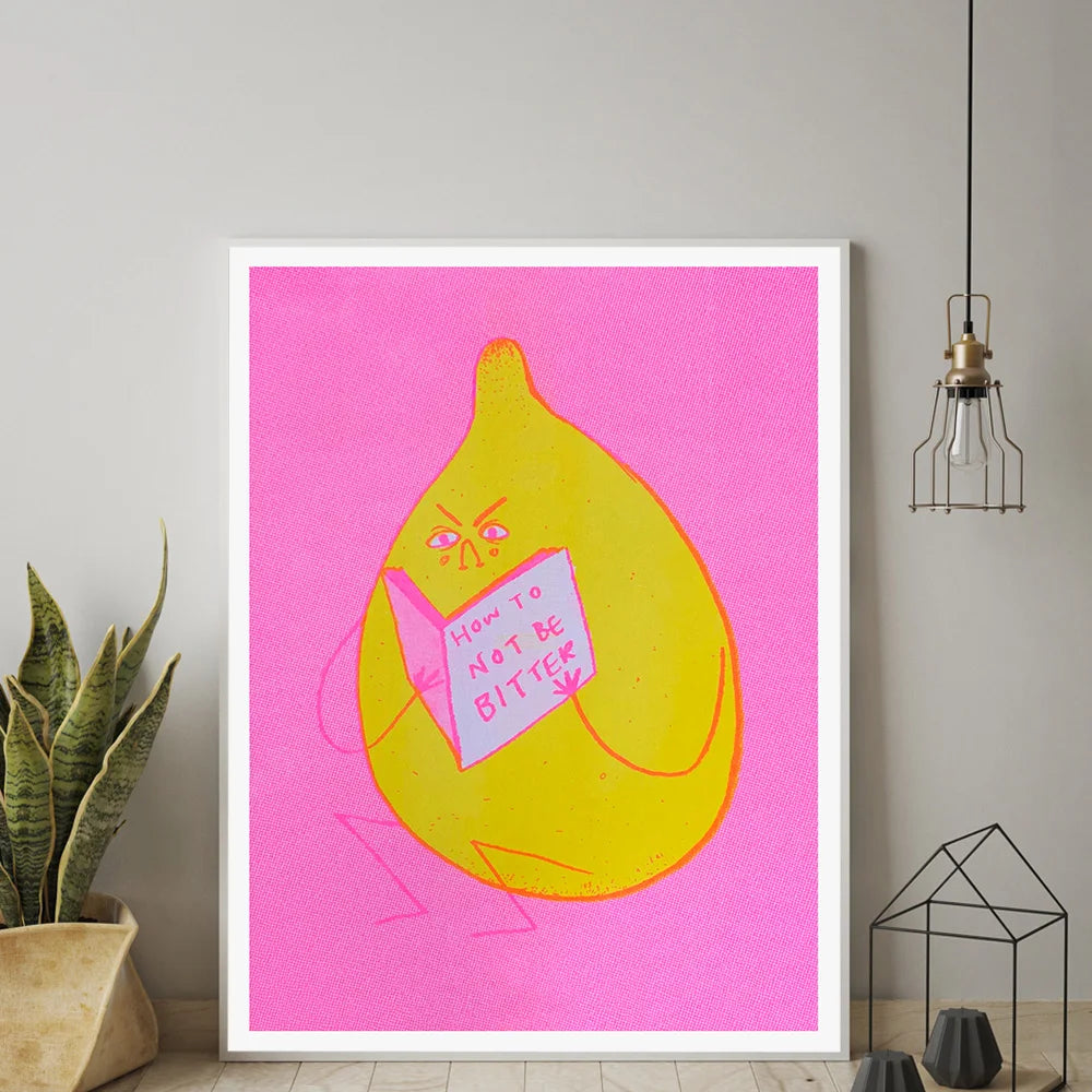 How To Not Be Bitter Cute Fruit Lemon Looking Book Poster And Prints Modern Canvas Painting Wall Art Pictures Living Room Decor - niceart