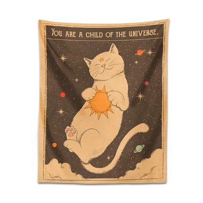 Sun moon Tarot Cat Tapestry  Wall Hanging Witchcraft you are a child of the universe Bohemia Home Decor Hippie Bedroom Decor - NICEART