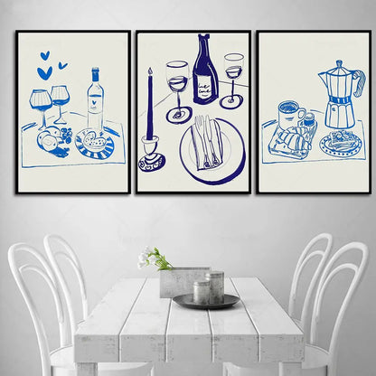 Line Drawn Wine Cocktail Print Food & Drink Poster Wall Art Canvas Painting Modern Dining Room Pictures Aesthetic Kitchen Decor - NICEART