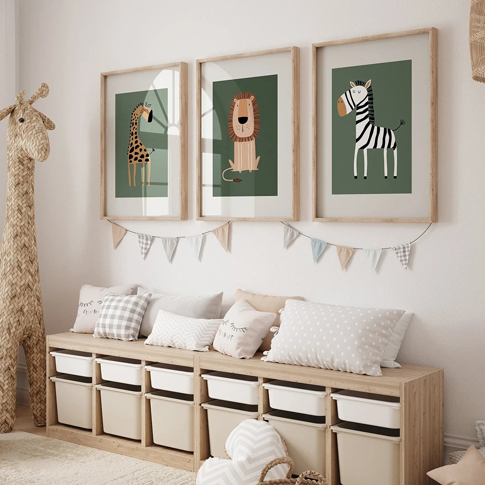 Safari Animals Lion Giraffe Zebra Poster Canvas Painting Nursery Wall Art Print Child Room Picture Nordic Kids Bedroom Decor - niceart