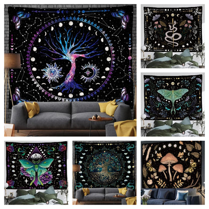 Tree of Life Tapestry Wall Hanging Moon Phase Snake Tapestries Trippy Bohemia Hippie Mushroom Moth Floral for Living Room Bedroo