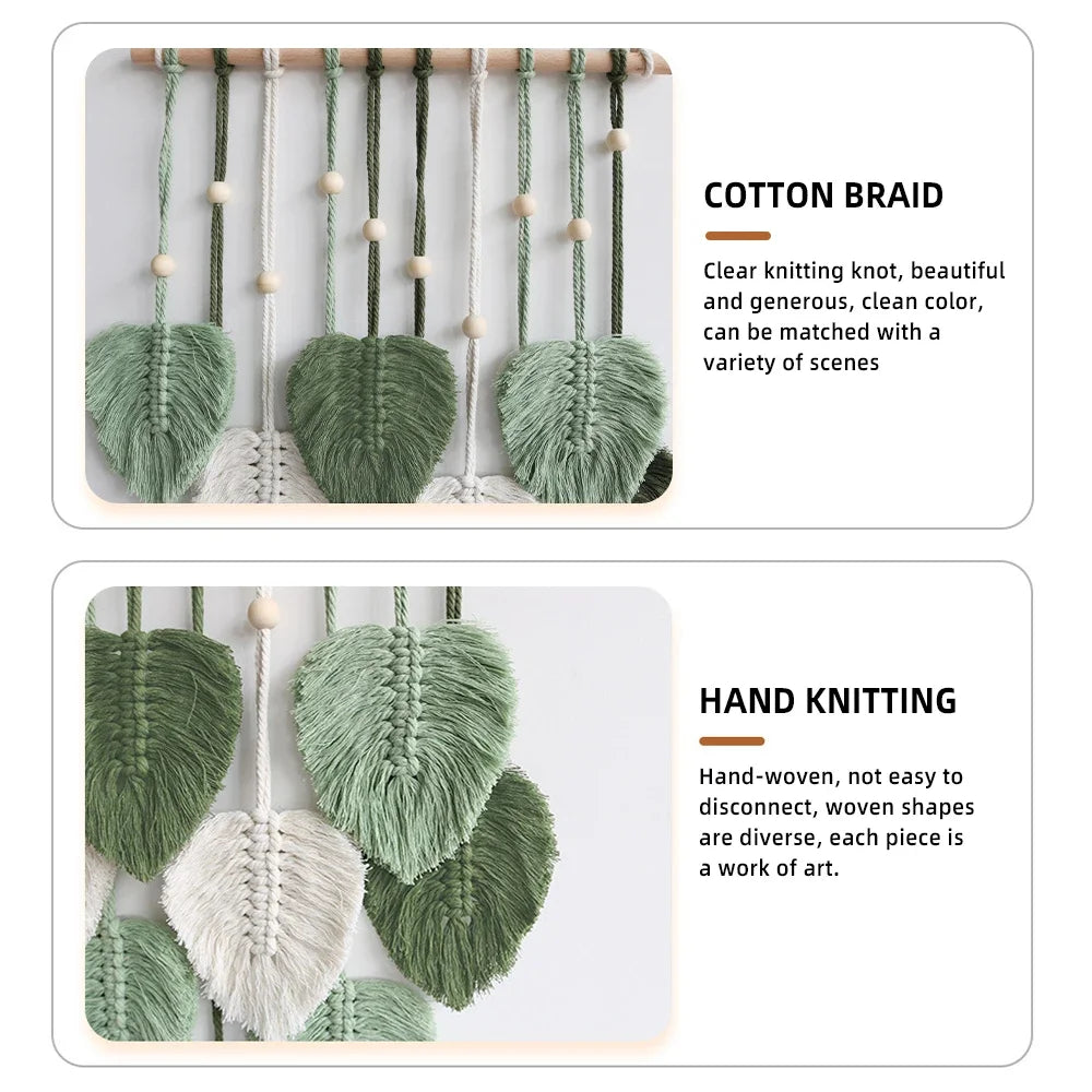 Leaves Tassels Hand-woven Macrame Wall Hanging Ornament Bohemian Craft Decoration Leaf Tapestry For Home Living Room Decors