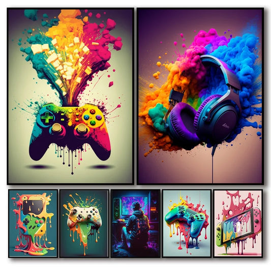 Nordic Aesthetics Wall Art Colorful Game Controllers HD Oil On Canvas Posters And Prints Esports Room Boy Bedroom Decoration - NICEART