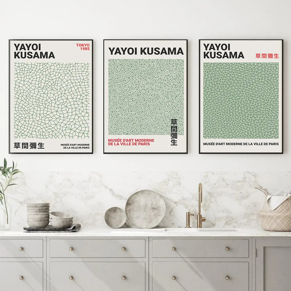 Yayoi Kusama Exhibition Poster and Print Japanese Artist Art Painting Canvas Picture Abstract Green Modern Museum For Home Decor - NICEART