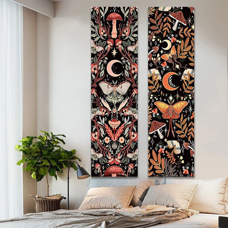 Mushroom Tapestry Wall Hanging Hippie Room Decor Botanical Vertical Moon Plant Tapestries Boho Mystical Moth Dorm Home Decor