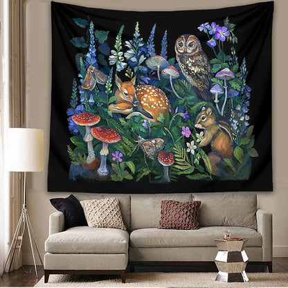 Enchanted Forest Tapestry Wall Hanging Botanical Celestial Mushroom Wild Flower Magic Wall Carpets Dorm Decor Starry Sky Carpet - NICEART