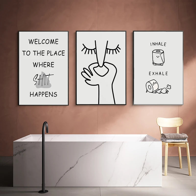 Abstract Humour Bad Smell Funny Bathroom Poster Black White Prints Canvas Painting Wall Art Pictures WC Toilet Room Decor - NICEART