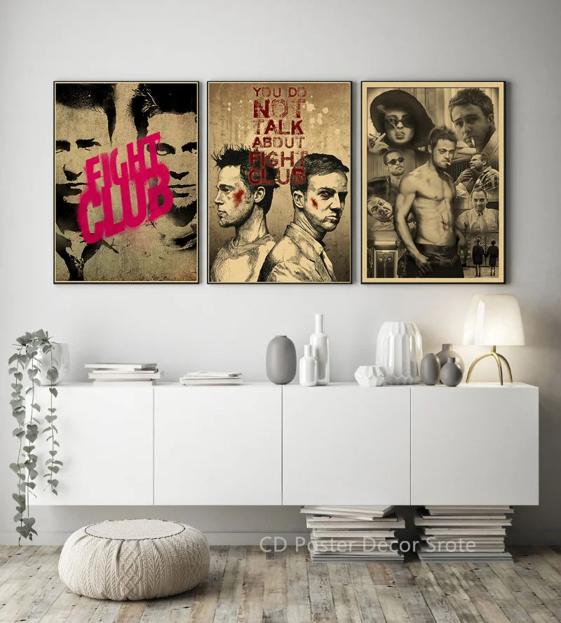 Fight Club Movie Posters Brad Pitt Film Kraft Paper Prints Posters Vintage Home Room Bar Cafe Decor Aesthetic Art Wall Painting - NICEART
