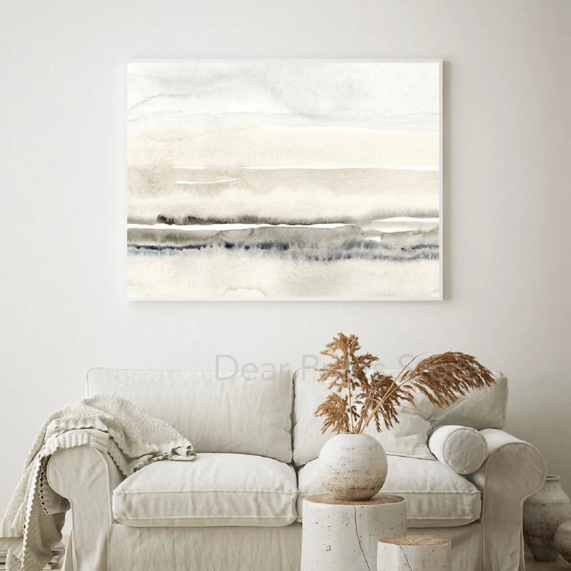 Neutral Watercolor Abstract Painting Canvas Print Horizontal Wall Art Picture Minimalist Poster Living Room Bedroom Home Decor - NICEART