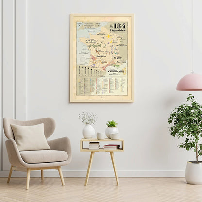 Vines Map Of France Old School Retro Map Europe City Wall Art Poster Print Kids Education Quote Room Home Decor Canvas Painting - NICEART