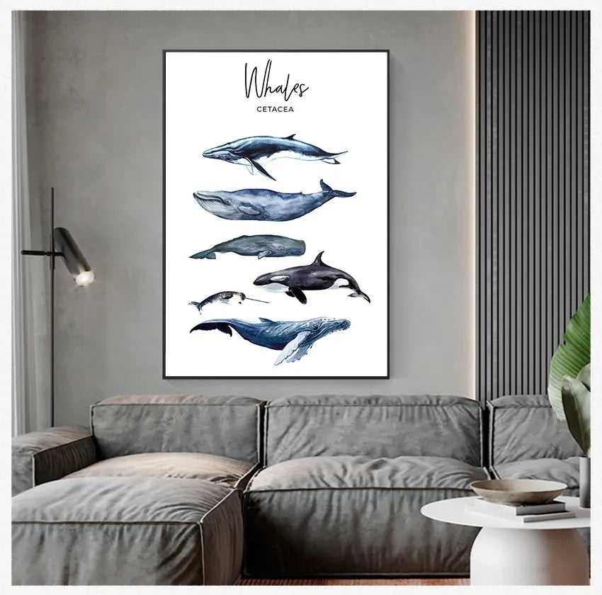 Animal Art Print Education Wall Picture Nordic Kid Baby Bedroom Decor Nautical Sea Nursery Painting Whale Shark Canvas Poster - NICEART