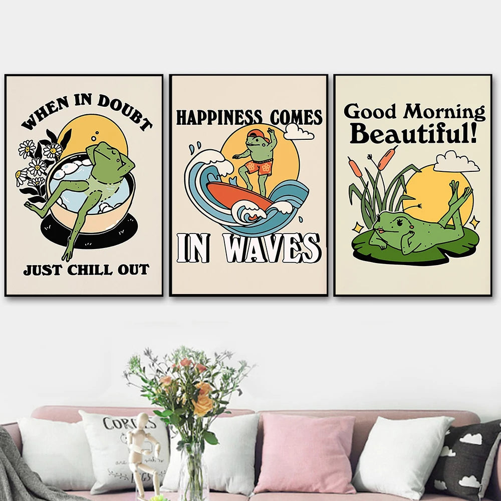 You Are Exactly Funny Mushroom Poster Retro 70s Groovy Hippie Ball Dancing Frogs Canvas Painting Wall Art Pictures Home Decor - NICEART