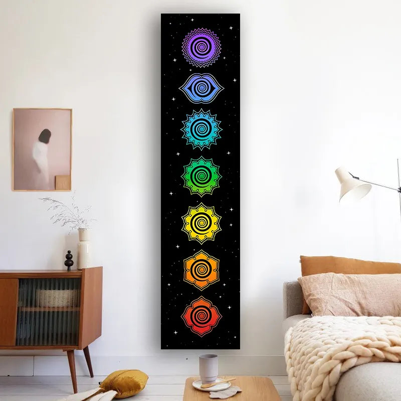 Rainbow Chakras Tapestry Buddhism Yoga Cosmic Energy Centers meditation Tapestries black Wall Hanging Bedroom Drom Home Decor - NICEART