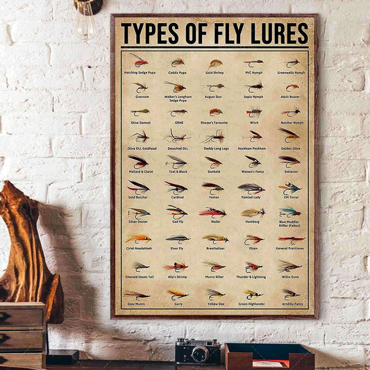 Fly Bait Poster Type, Fly Fishing Poster, Vintage Fly Fishing Art Print, Lake Life, Fishing, Fishing Lures, Housewarming Gift - niceart