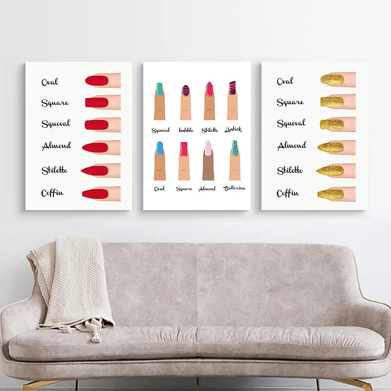 Fashion Nail Shapes Canvas Painting Makeup Wall Art Manicure Store Posters and Prints Beauty Salon Decor Girl Room Decoration - NICEART