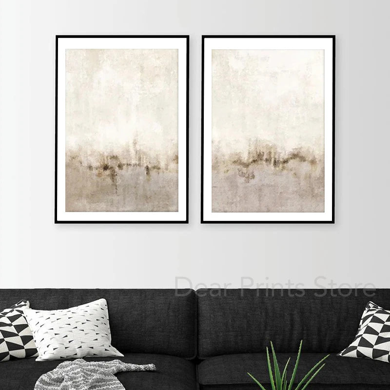 Neutral Watercolor Abstract Painting Canvas Print Horizontal Wall Art Picture Minimalist Poster Living Room Bedroom Home Decor - NICEART