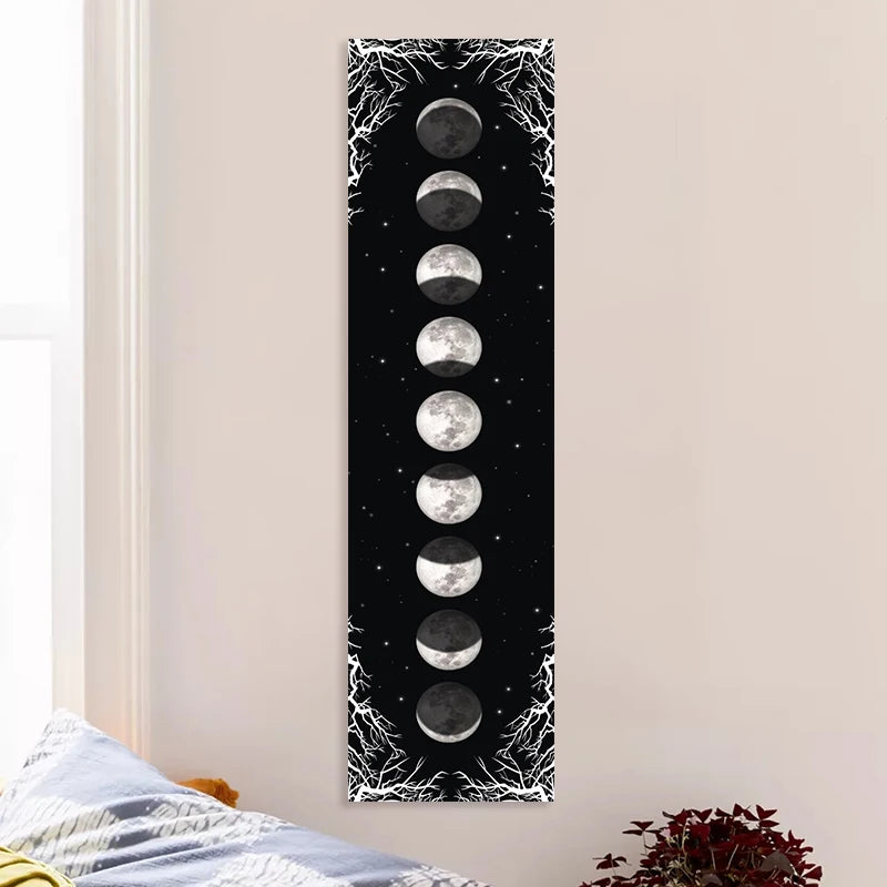 Moon Phase Tapestry Black and White starry sky Wall Hanging Moon Throw Blanket Home Decor Wall Hanging Bohemian Wall Cloth Mural - NICEART