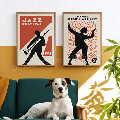 Paris NYC Copenhagen Jazz Festival Black Cat Saxophone Piano Dance Abstract Poster For Wall Art Canvas Prints Home Decor Picture - NICEART