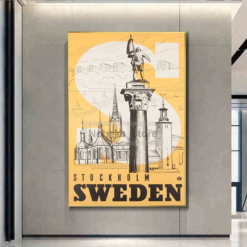 Europe Vintage Travel Poster Sweden Stockholm Göta Canal Poster and Prints Canvas Painting Wall Art Pictures Home Room Decor - NICEART