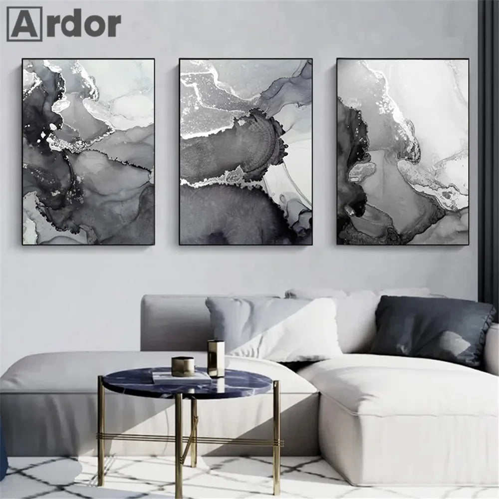 Black Silver Gray Marble Canvas Poster Modern Abstract Wall Art Print Painting Nordic Wall Pictures Living Room Interior Decor - NICEART