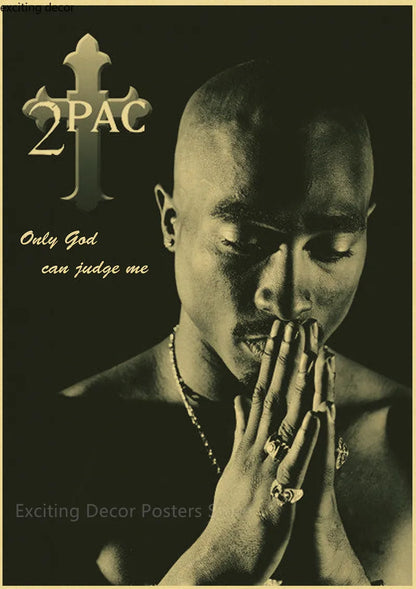 Hip Hop Singer Tupac Poster Print Posters Rapper 2PAC Kraft Paper Vintage Home Room Bar Cafe Decor Aesthetic Art Wall Painting - NICEART