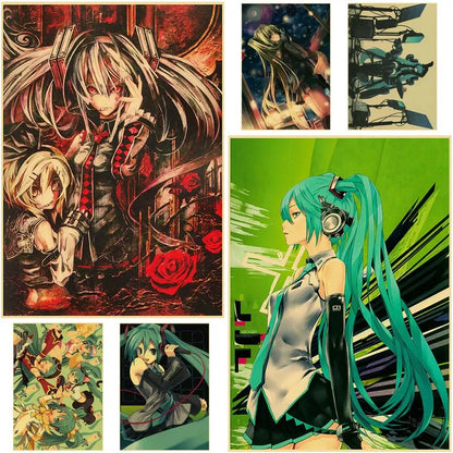 Anime Idol Cartoon Singer Miku Poster HD Print Kraft Paper Retro Wall Art Pictures Bedroom Decorative Painting Home Decor Gifts - NICEART