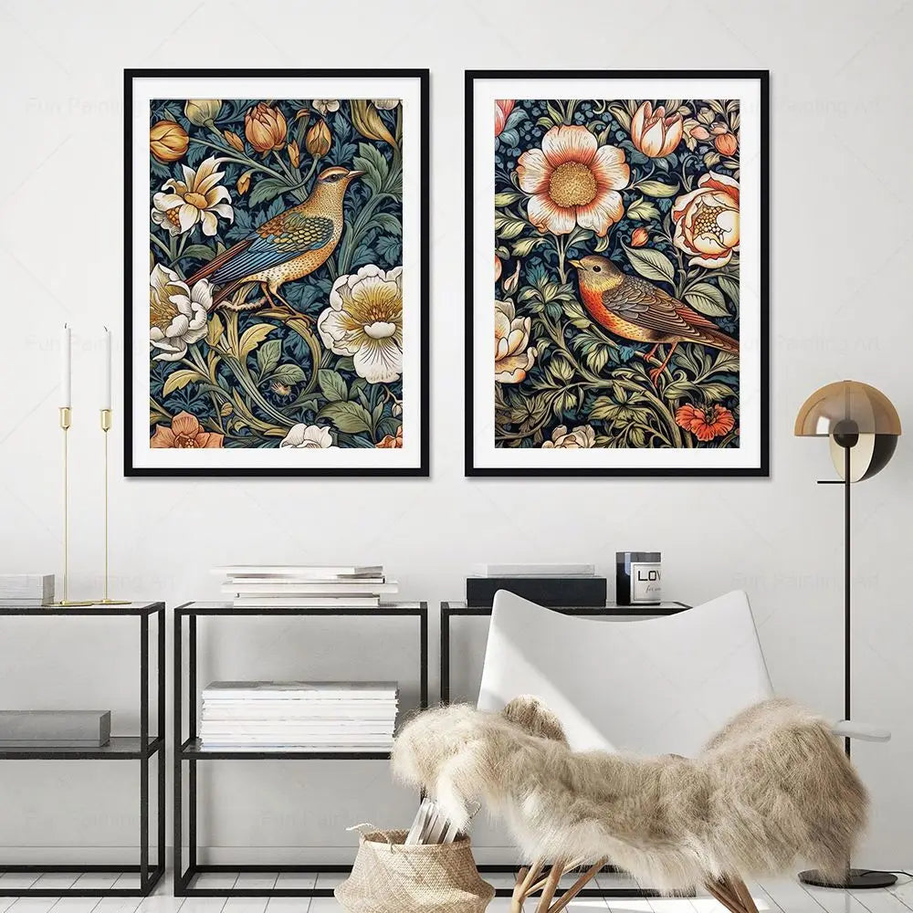 William Morris Flower Birds Poster Canvas Painting Floral Wall Art Botanical Prints Living Room Decoration Home Decor Pictures - niceart