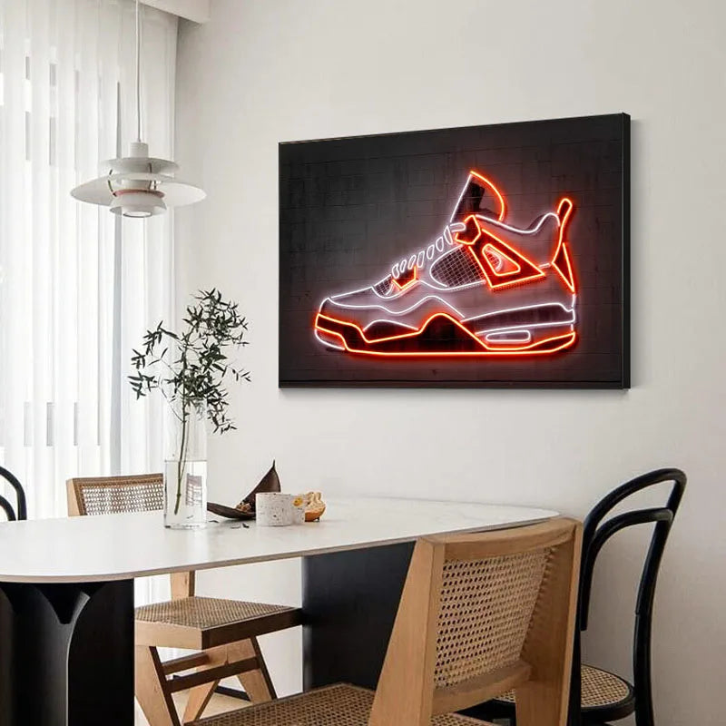 Neon Light Effect Sneakers Canvas Painting Posters Prints Modern Nordic Gym Shoes Wall Art Pictures for Living Room Home Decor - NICEART