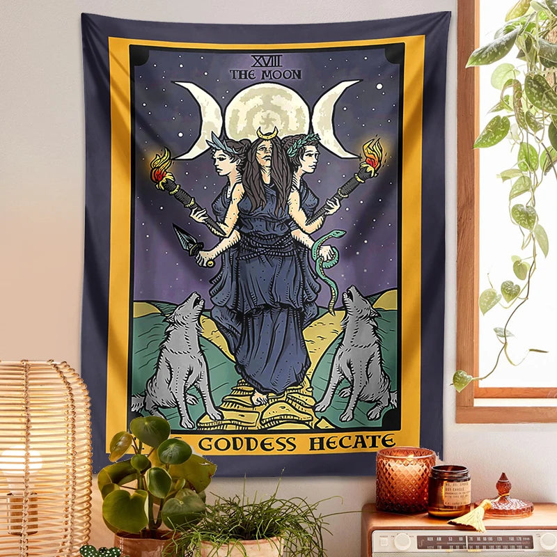 Tarot moon Tapestry Wall Hanging Mandala the  goddess hecate Hippie Astrology Divination Witchcraft Background Wall Decoration