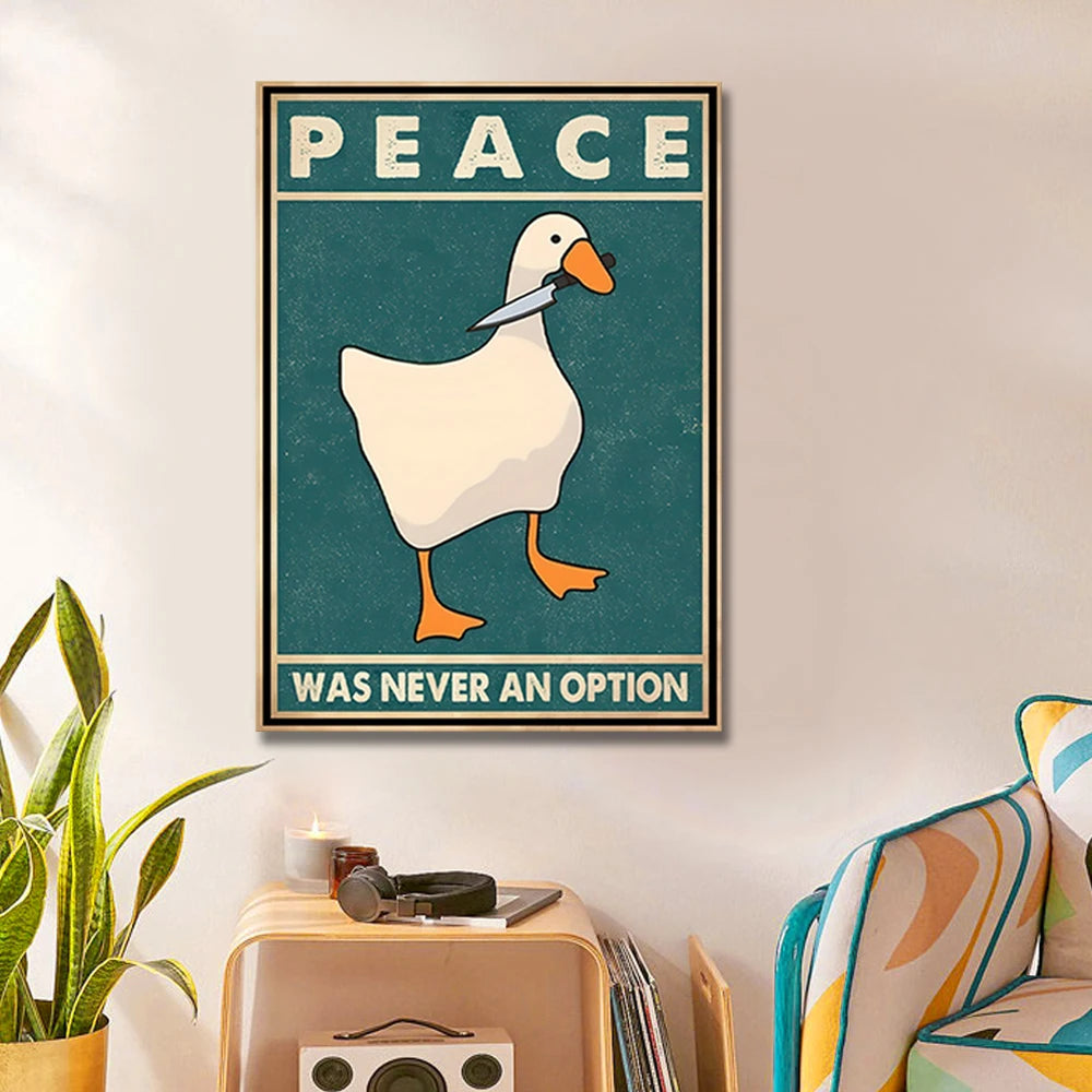 Goose Peace Was Never An Option Funny Goose Canvas Prints Posters Goose Meme Art Signs Modern Home Living Room Decor Paintings - NICEART