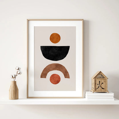 Abstract Boho Sun Bowls Black Cats Print Wall Art Nursery Decor Minimalist Neutral Cat Canvas Painting Modern Room Decor Poster - NICEART