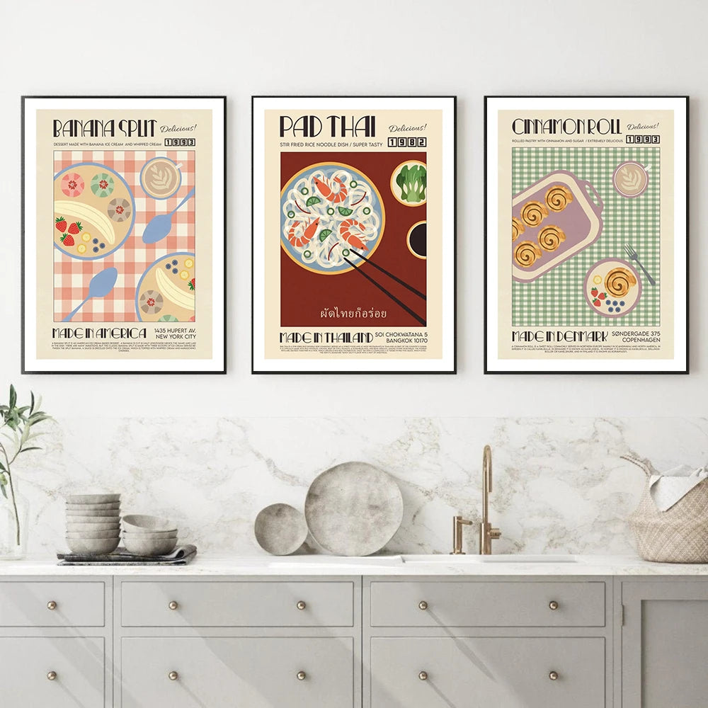 Modern Kitchen Cooking Wall Art Prints Decor Funny Delicious Foods Posters Burrito Pho Cartoon Canvas Painting Retro Bar Picture - NICEART