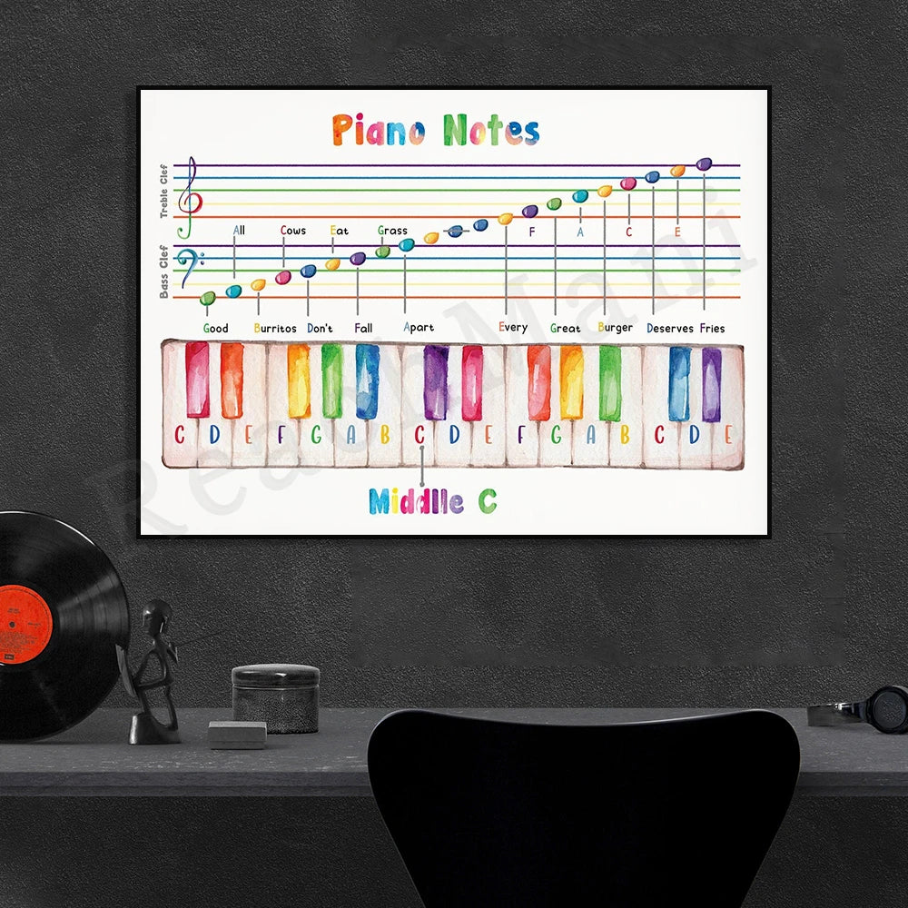 piano notes poster, music education, note value, music classroom, music theory poster, piano room decoration poster - NICEART