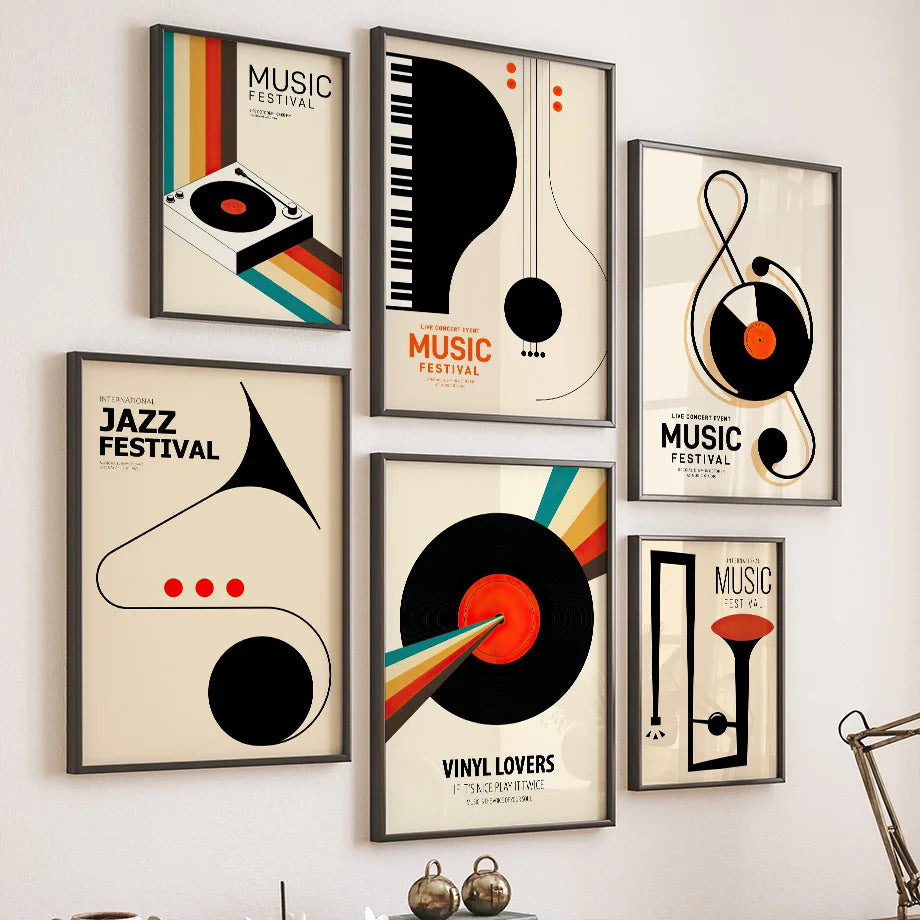 Retro Classical Music Vinyl Record Player Guitar Abstract Wall Art Canvas Painting Posters And Prints Wall Picture Living Room - NICEART
