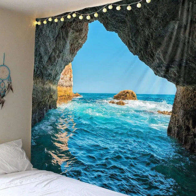 Tapestry Wall Hanging Beautiful Sea Beach Landscape    Art Bedroom Window Decoration  Background