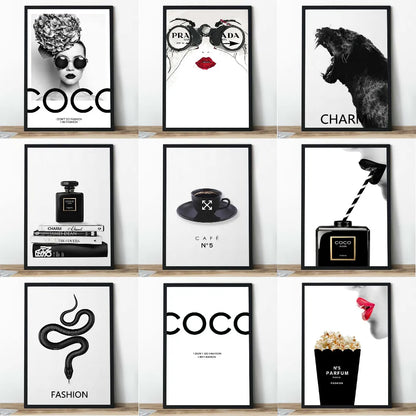 Nordic Luxury Minimalist Perfume Bottle Pop Art Prints Fashion Coco Poster Black White Parfum Giclee Wall Decor Painting - niceart