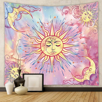 Beautiful Bohemian Interior Decoration Tapestry Psychedelic Sun And Moon Hippie Datura Flower Home Hanging On The Wall Tapestry