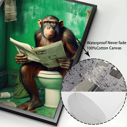 Chimpanzee Elephant Panda Animal Posters Print Funny Art Wall Picture Canvas Painting for Bathroom Toilet Room Home Decor Gift - NICEART