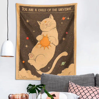 Sun moon Tarot Cat Tapestry  Wall Hanging Witchcraft you are a child of the universe Bohemia Home Decor Hippie Bedroom Decor