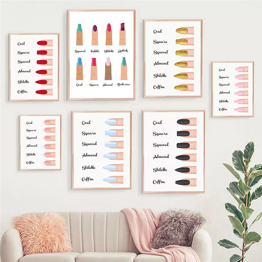 Fashion Nail Shapes Canvas Painting Makeup Wall Art Manicure Store Posters and Prints Beauty Salon Decor Girl Room Decoration - NICEART