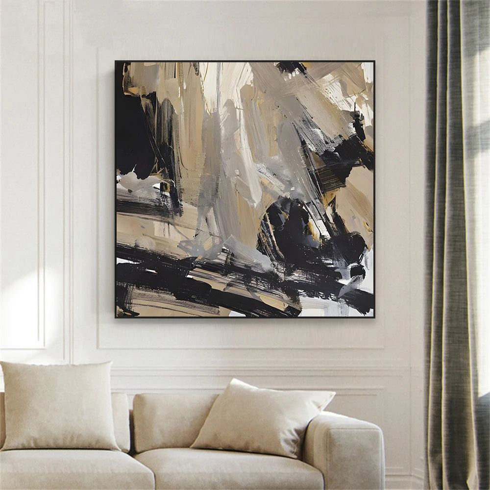 Abstract Black and Beige Art Poster Abstract Expression Oil Painting Prints Canvas Painting Home Modern Living Room Decoration - NICEART