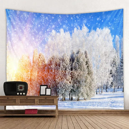 Home Decor Christmas Snow Tapestry Santa Gifts Fireplace  Tree Elk Wall Hanging Bedroom Dorm Background Cloth tapiz